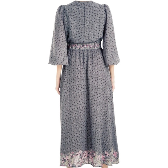 NWT Max Studio ‘Long Sleeve Maxi Wrap Dress’ in Black & Pink Size Small - Picture 3 of 5